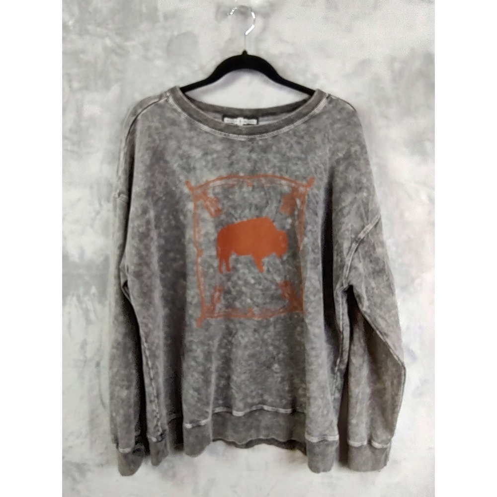 Rowdy Crowd Sweatshirt Buffalo Graphic Acid Wash Oversized XL - Picture 2 of 8